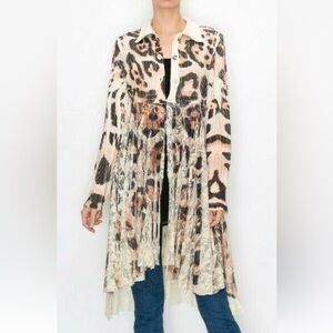 ORIGAMI by Vivien Call of the Wild Leopard Lace Duster Boho Long Cardigan L XL